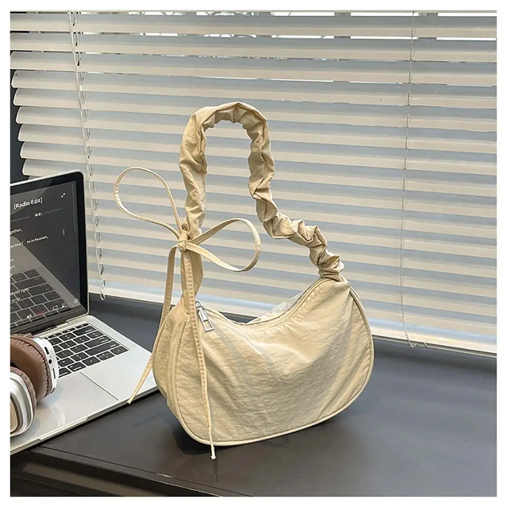 Fashion Multicolor One-shoulder Bag Drawstring Nylon Underarm Bag Wrinkle Strap Zipper Clouse Tote Bag Shopping Commutting