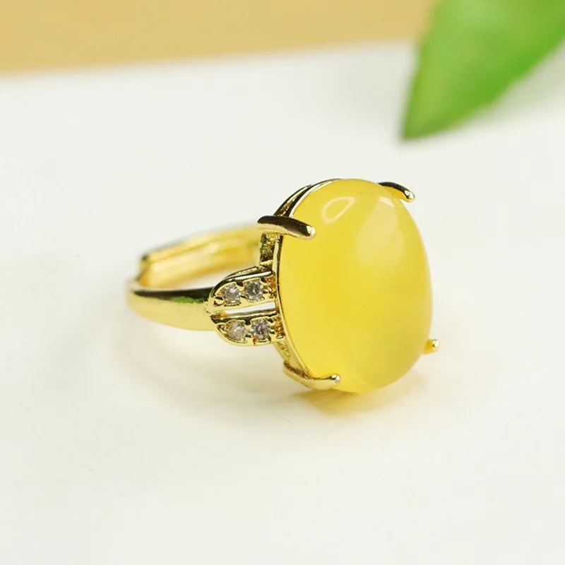 

Natural Amber Ring Beeswax Ring Finger Ring Ethnic Style Jewelry