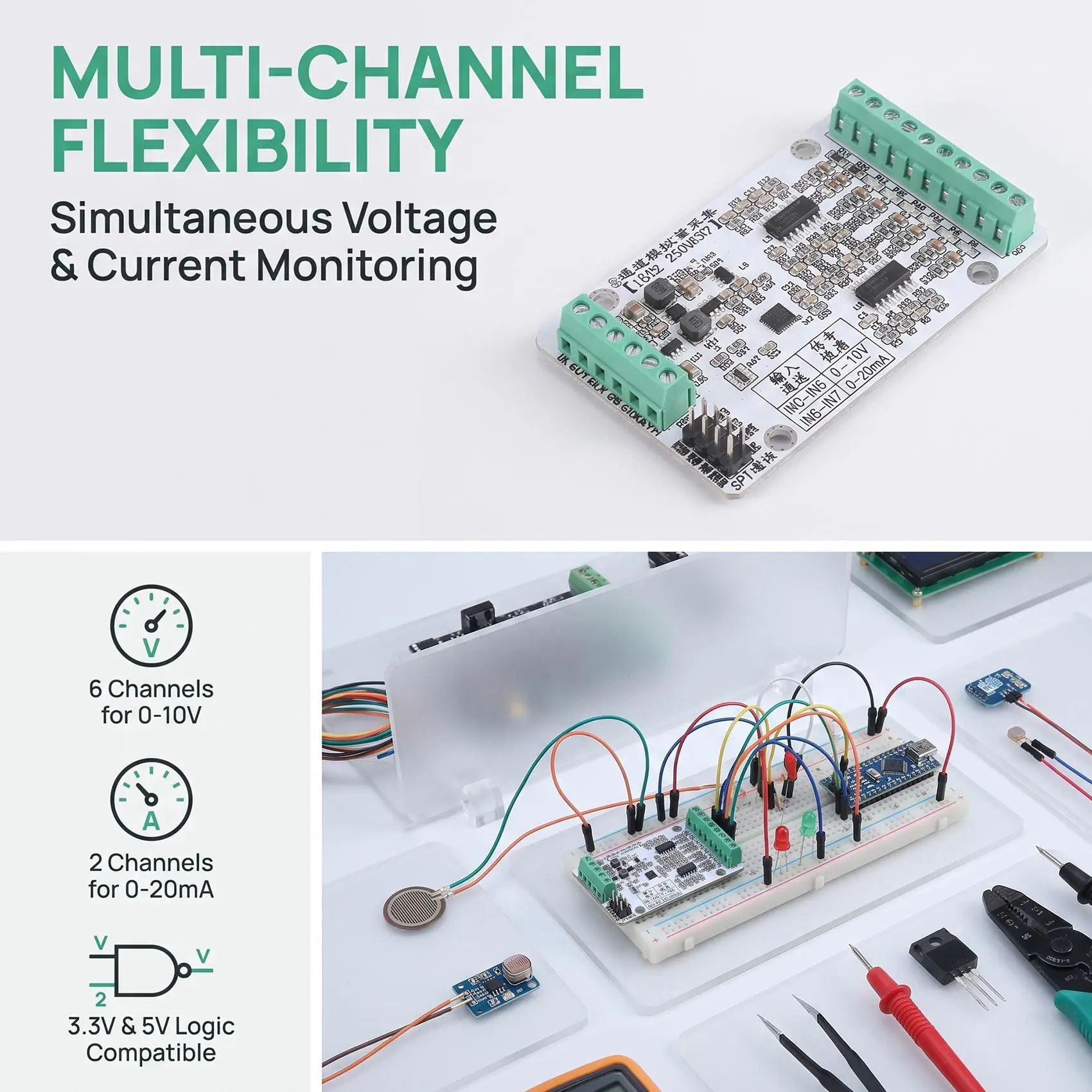 ABVG-High-Speed Analog-To-Digital Conversion Module AD7689 Acquisition Eight-Way ADC SPI Communication 0-10V Input