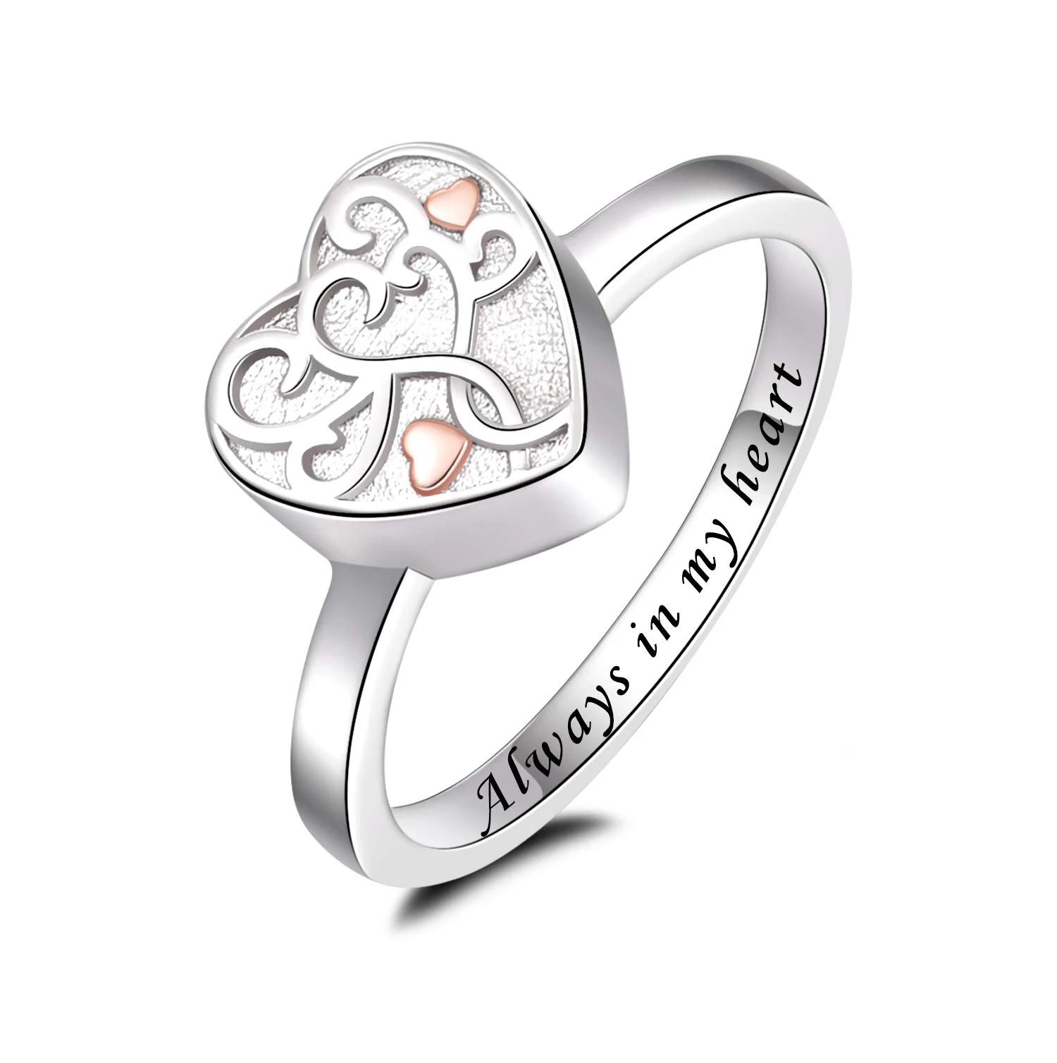 Heart Tree of Life Cremation Urn Ring for Ashes for Women Memorial Loved Ones Finger Ring Always in My Heart Keepsake Jewelry