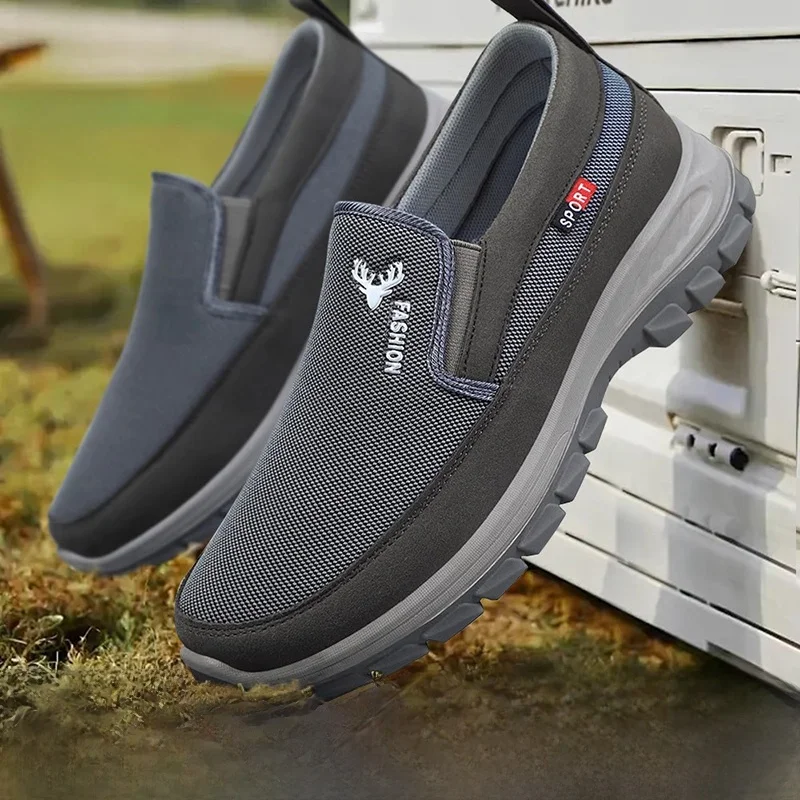Beijing Men's Canvas Shoes Climbing Sole Breathable Anti-slip Mesh Surface Middle-aged One-step Health Labor Protection Shoes
