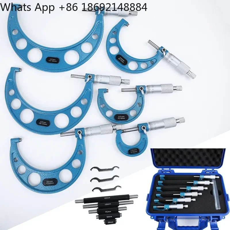 6-Piece Micrometer Set 0-150mm High-Precision Spiral Micrometer for Industrial Grade Measuring Tool
