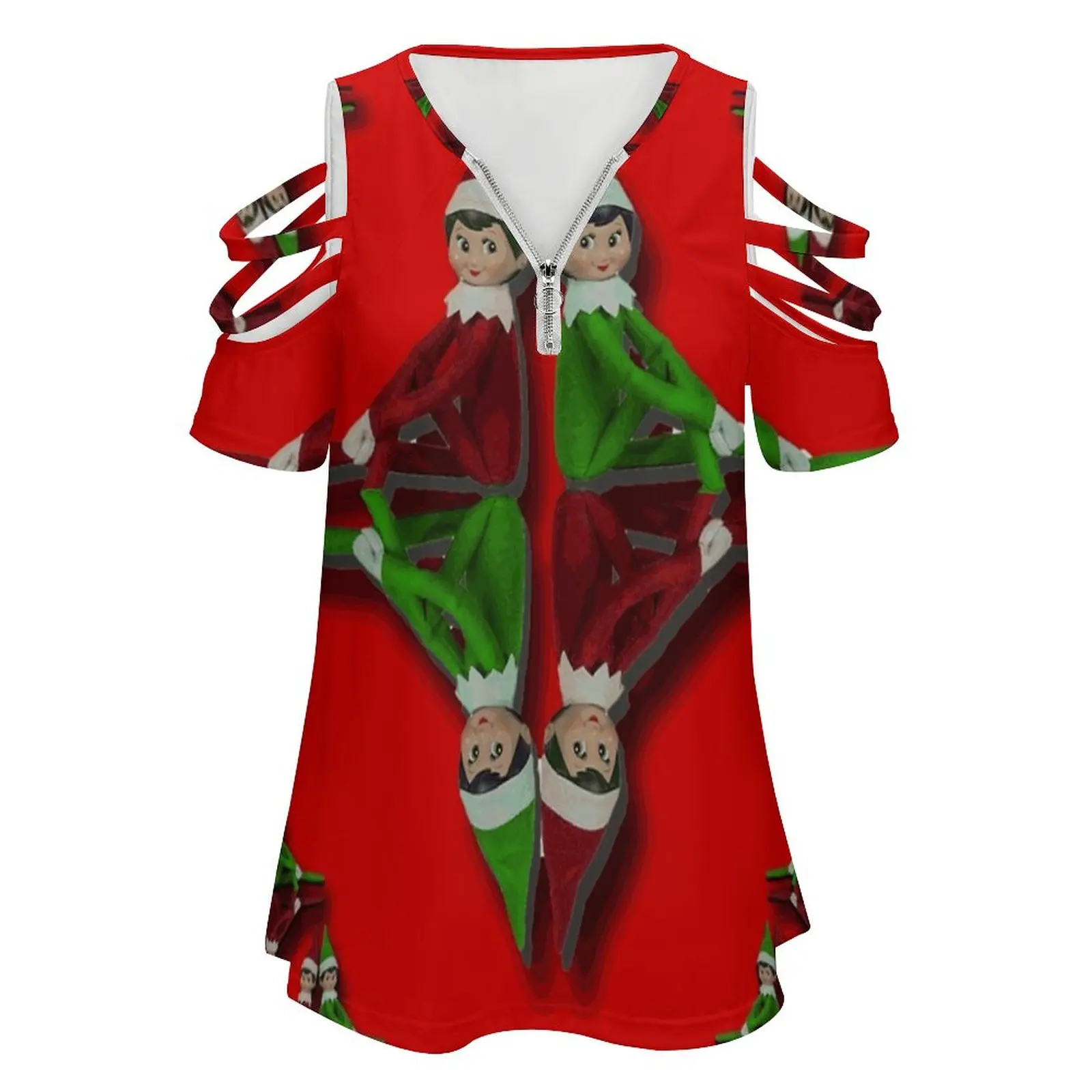 Christmas Gingerbread Candy Cane Shelf Elf New Fashion Zip Off Shoulder Top Short-Sleeve Women Shirt Elf Christmas Gingerbread