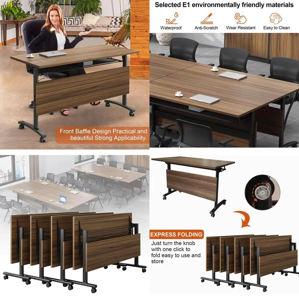 

4-Pack Mobile Conference Tables with Silent Wheels, 55.1x23.6x29.5 inches for Meetings and Training