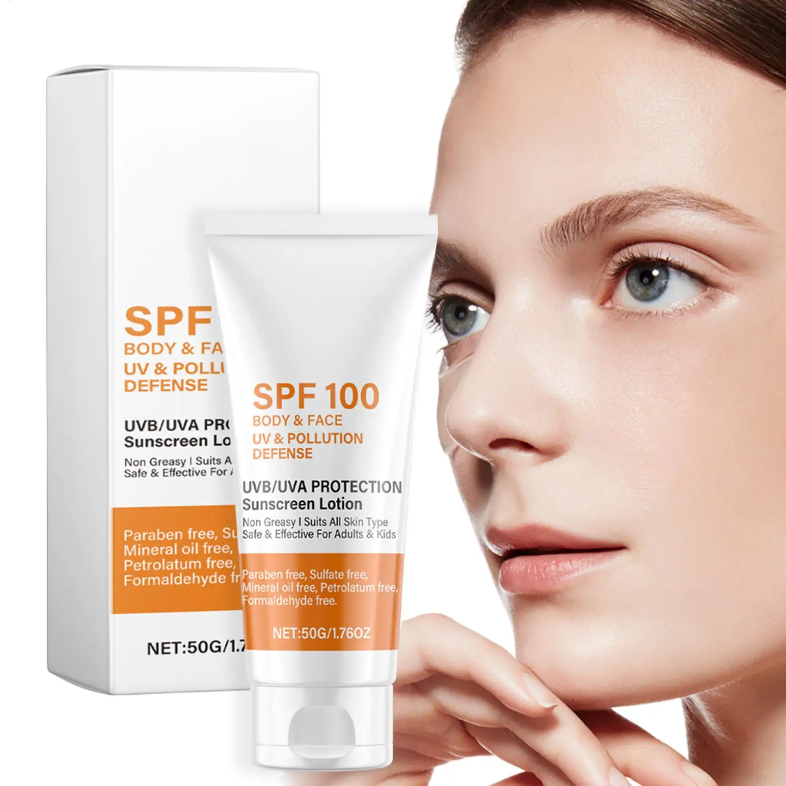 Face & Body Sunscreen Non-Greasy SPF 100+ Facial Sunblock UVA & UVB Protection Sunblocking Cream Anti Aging for Summer Beach