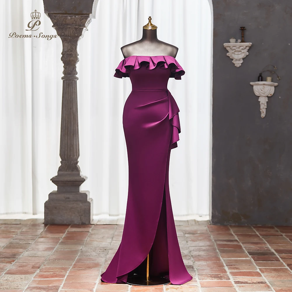 Off-Shoulder Purple Maxi Evening Dress with Ruffle and Side Slit, Slim Fit Perfect for Party Dresses for Women vestidos de noche