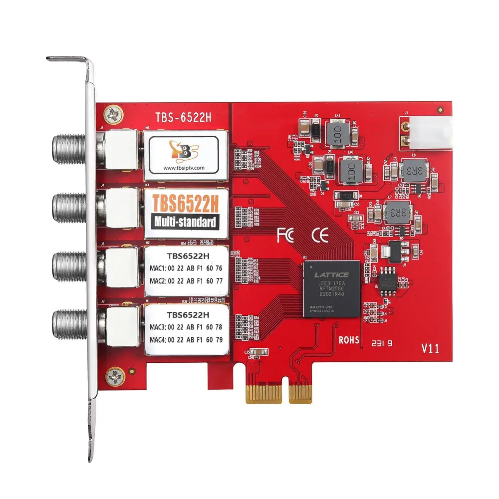 TBS6522H Multi-Standard Quad (2SAT+ 2Ter/Cable) Tuner PCI-E Card receiving free DVB TV channels for IPTV OTT streaming