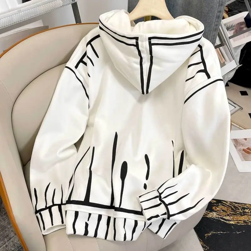Fried Street Hoodies Womens Oversized Hoodies Ins Plus Velvet Thick Winter Hooded Coat Large Size Wild Loose Korean Thick Jacket