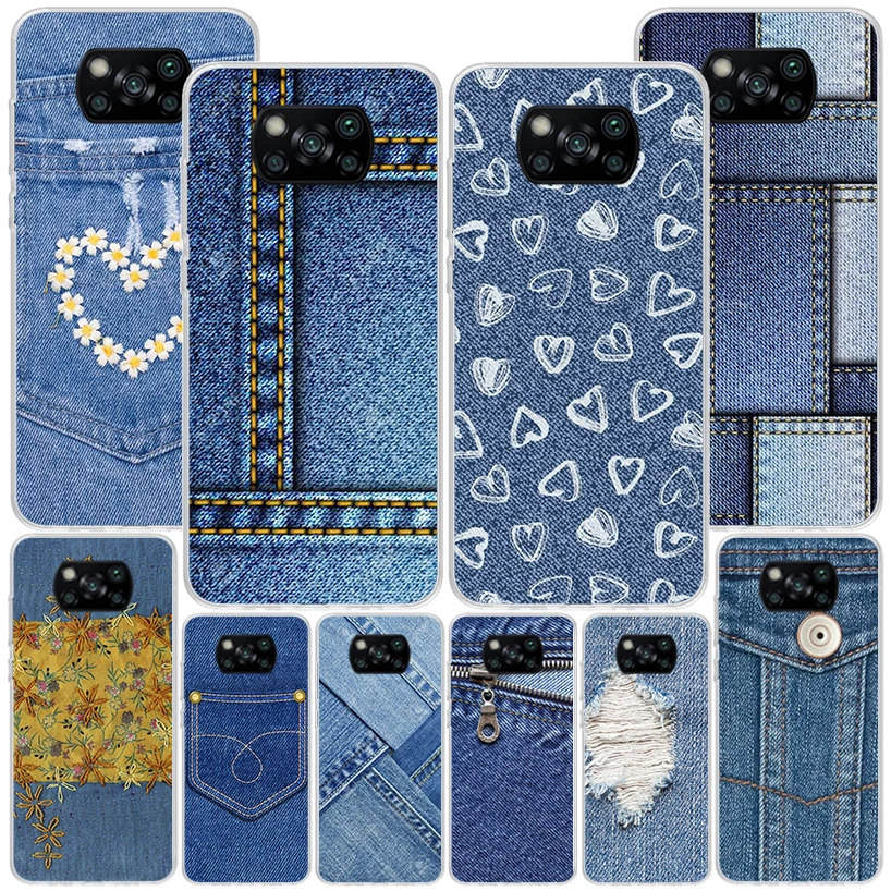 Jeans Cowboy Denim Printed Phone Case For Xiaomi Poco X6 X5 X4 X3 Nfc F6 F5 Pro F4 Gt F3 F2 F1 M5S M4 M3 Personalized Print Cove