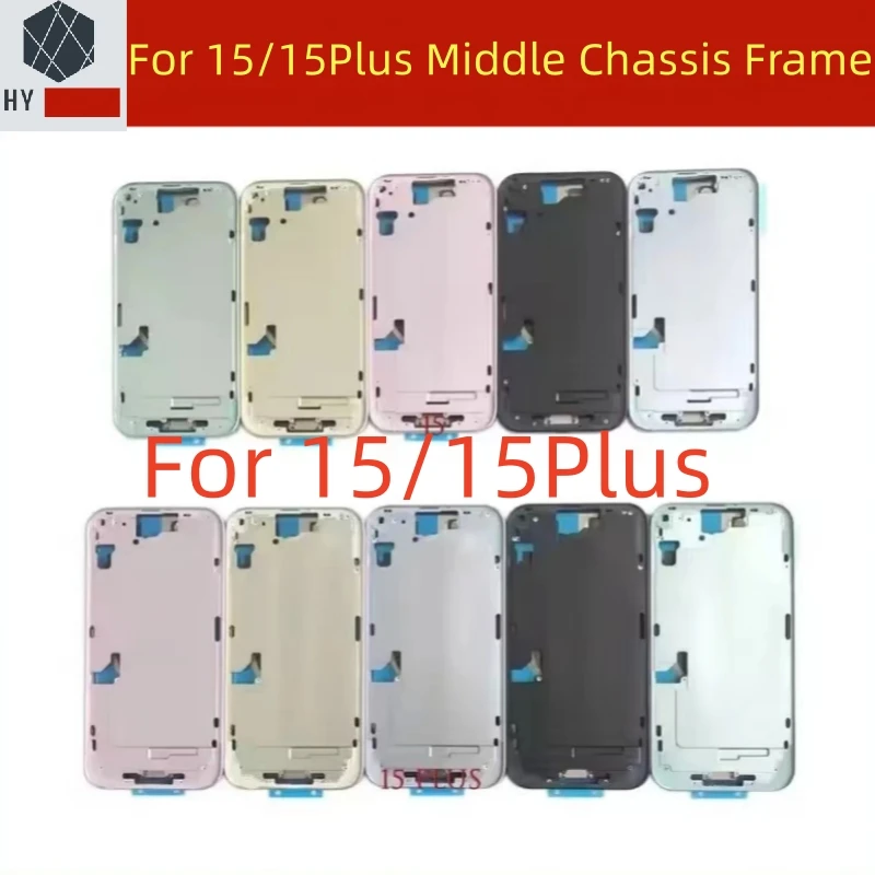 For iPhone 15 15PLUS  Housing With Part + Middle Chassis Frame + SIM Tray + Side Key Parts Rear Housing Case Assembly