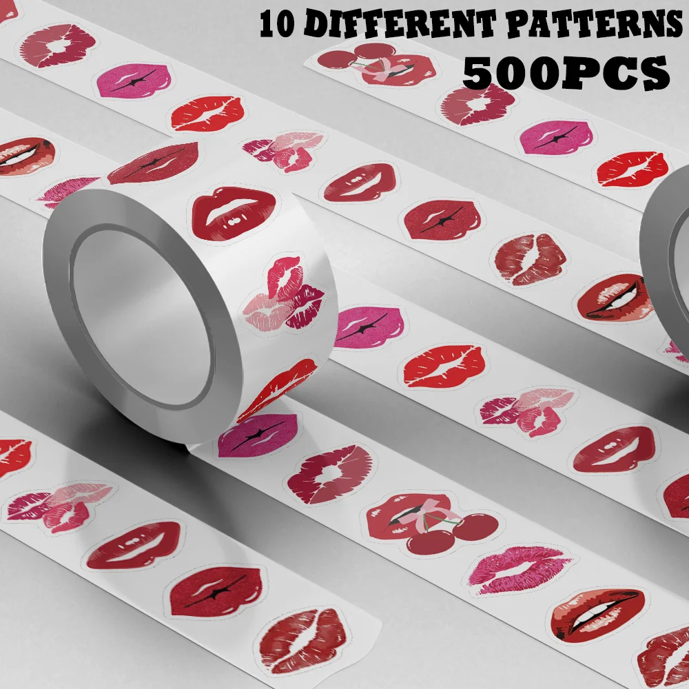 500pcs red lips curly sticker notebook scrapbook diary decoration packaging envelope bag DIY water cup sticker painting