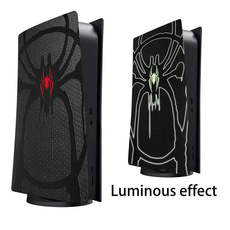 

Game Console Dust Cover For PS5 Hard ABS Luminous Spider Design Anti-Scratch Game Console Skin Side Face Plates For PlayStation5