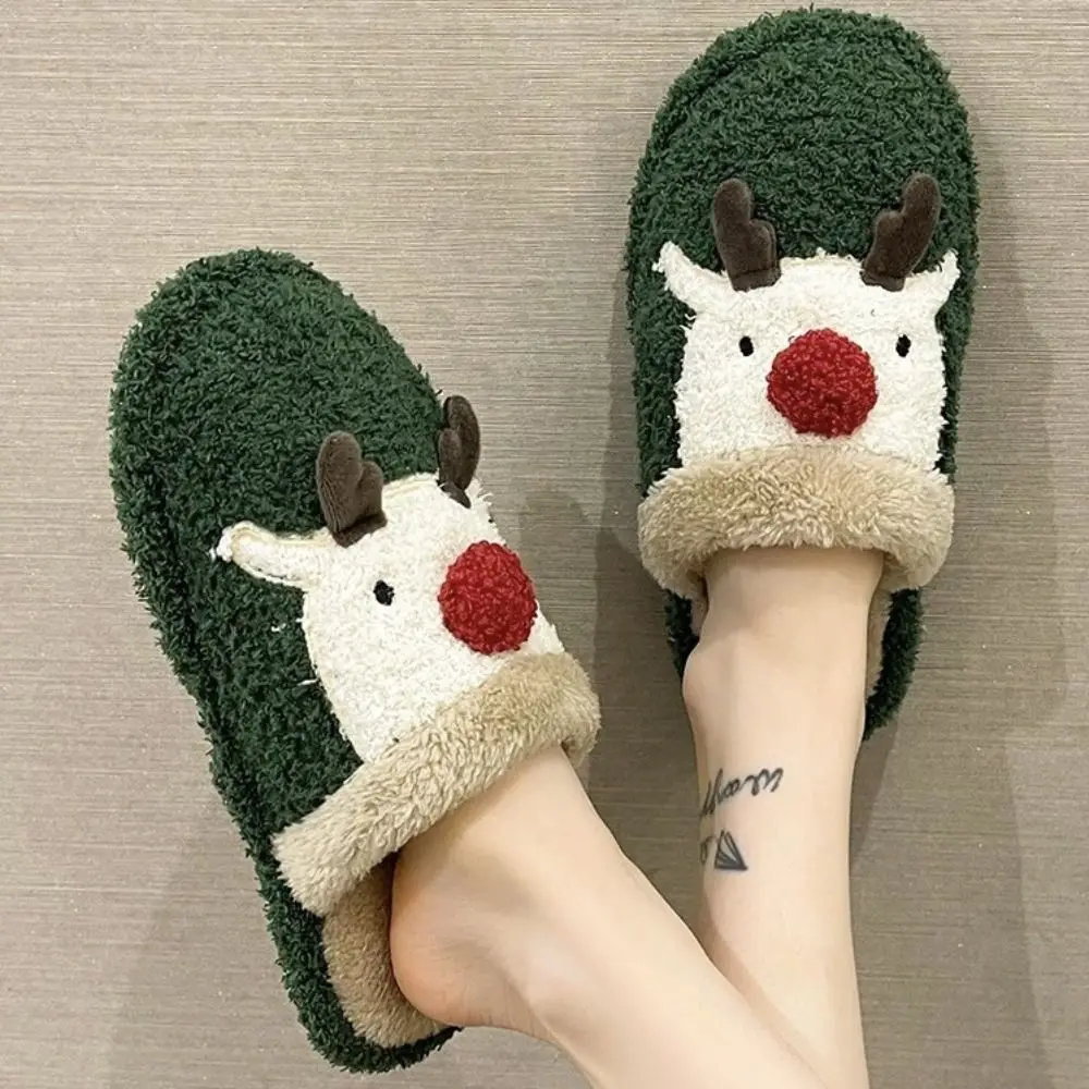 

Elk Christmas Plush Slippers Fluffy Anti Slip Winter Indoor Slippers Bedroom Durable Home Slippers Women Christmas Gift