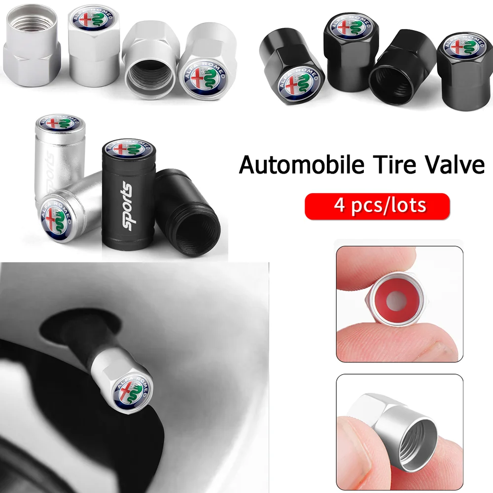 4pcs/set Metal Alloy Car Tire Valve caps Emblem Cap Case For Alfa Romeo 159 Giulietta Mito 147 Stelvio Volante Auto Accessories