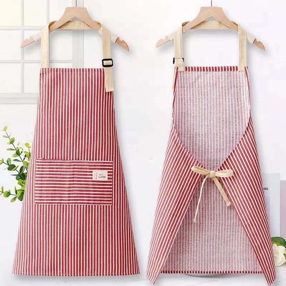 Apron Cotton and Linen Stripesd Apron for Home Kitchen Fashion Kitchen Cooking Korean Style Oil-Proof Adult Smock Sleeveless