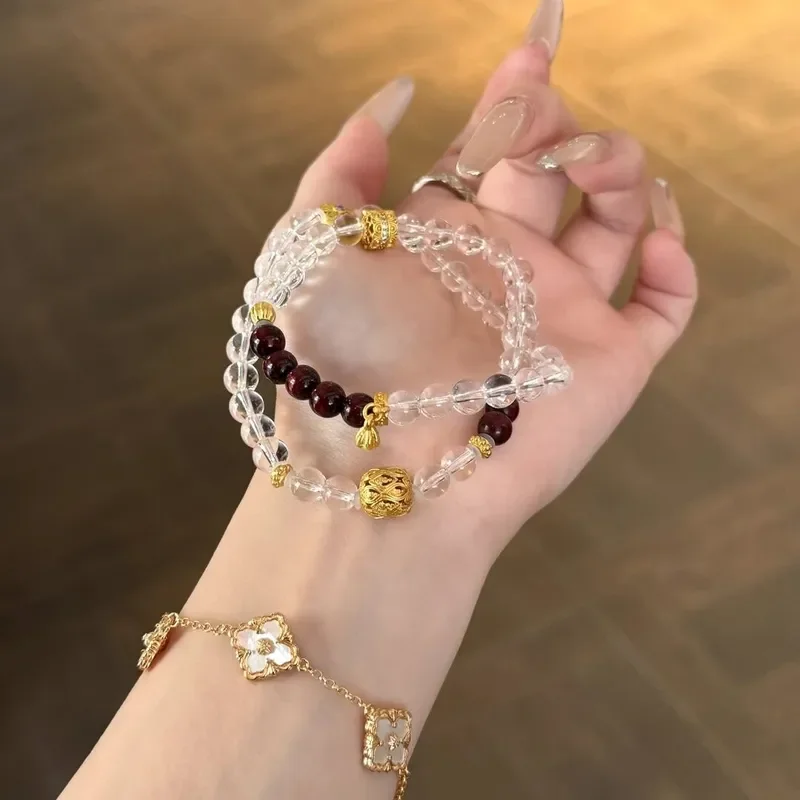 Crystal wing copper flower blooming Buddha bracelet jewelry stacked white crystal double ring bracelet niche exquisite