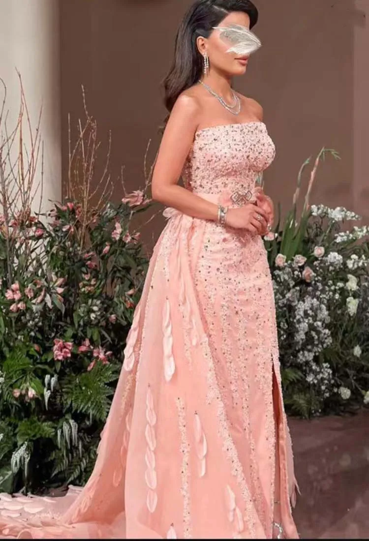 L211 New Arrival  Sweatheart Pink Beaded with Feathers فساتين السهرة vestidos de fiesta  فساتين سهره evening dresses