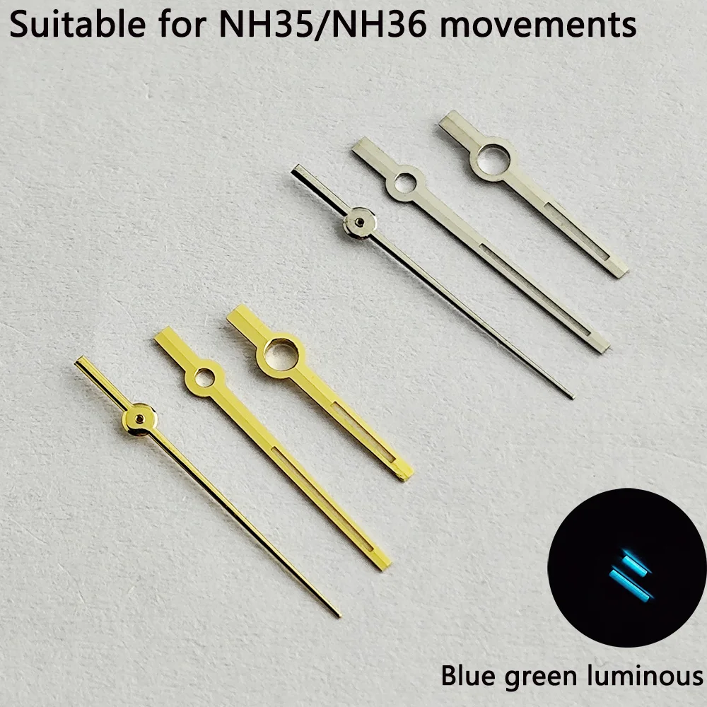 Blue green illuminated dot watch pointer suitable for NH35NH36 movement silver/gold pointer accessories