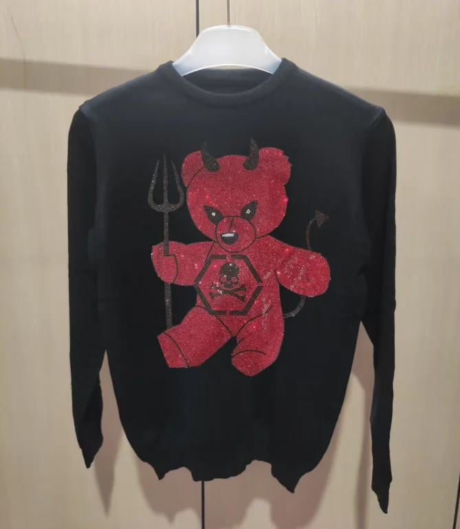 남자 디자이너 라인스톤 풀오버 스웨터 드롭 배송 탑 남성 선물 2025