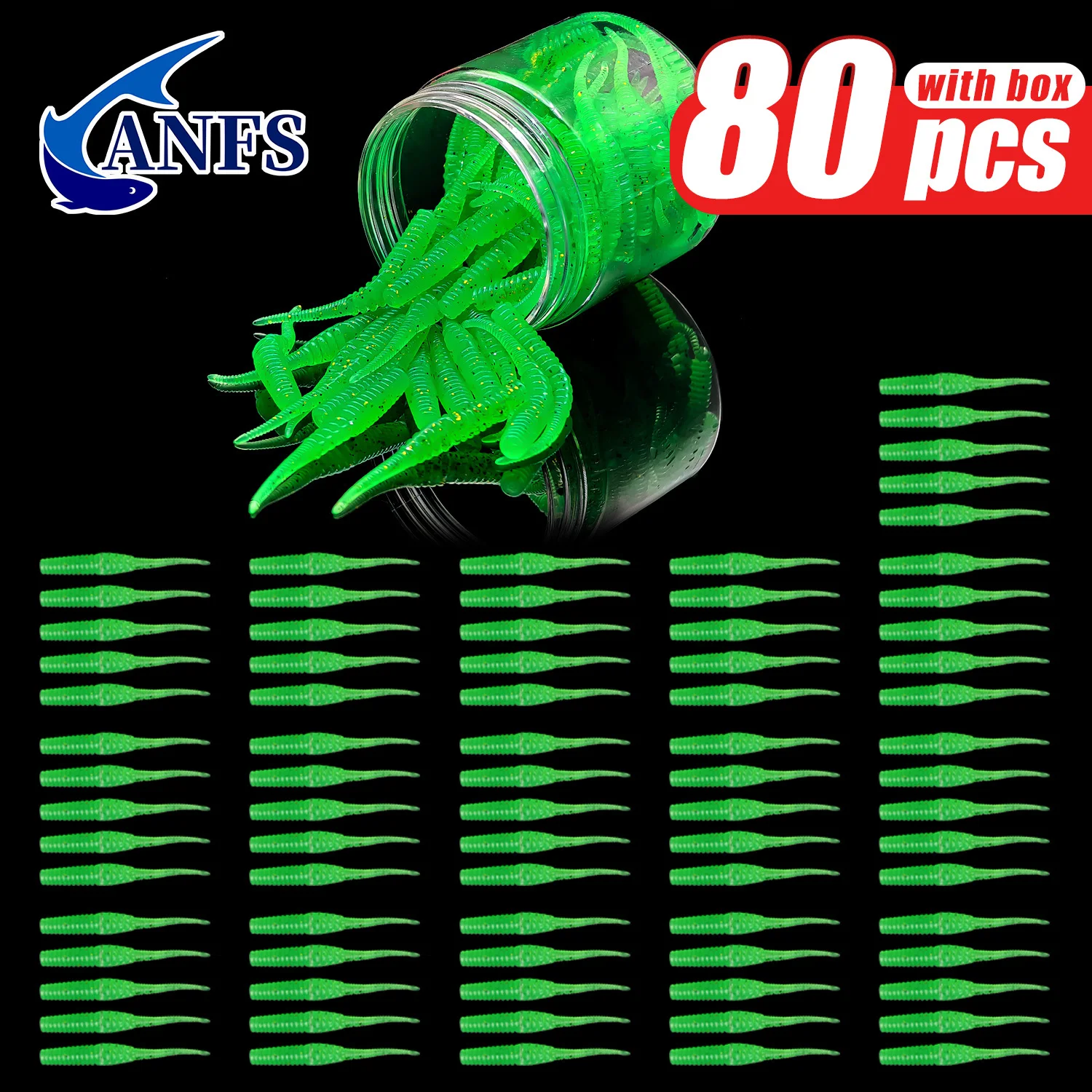 ANFS 80pcs/box Soft Fishing Lure 5.5cm Rock fish TPR Worm Ice Jig Artificial Baits Bass Tackle