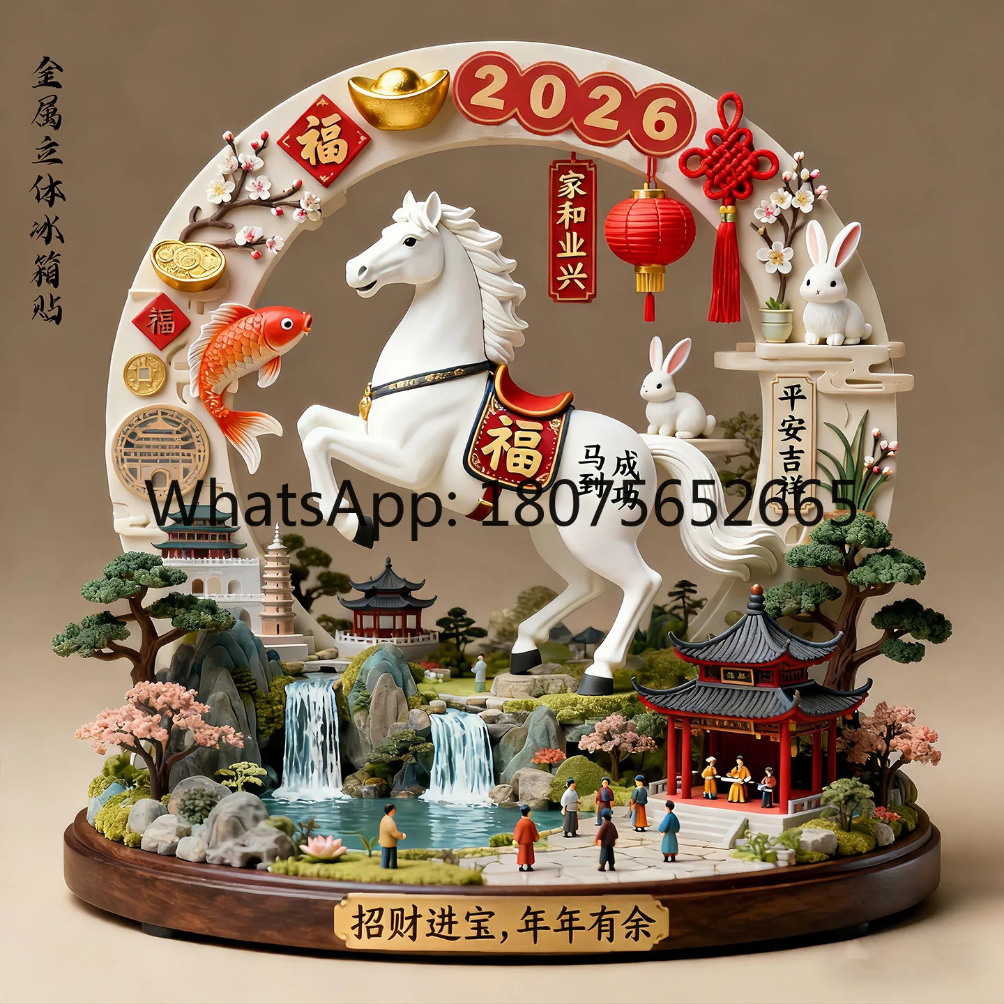 Metal refrigerator sticker embossed new year year of the horse home decoration souvenir