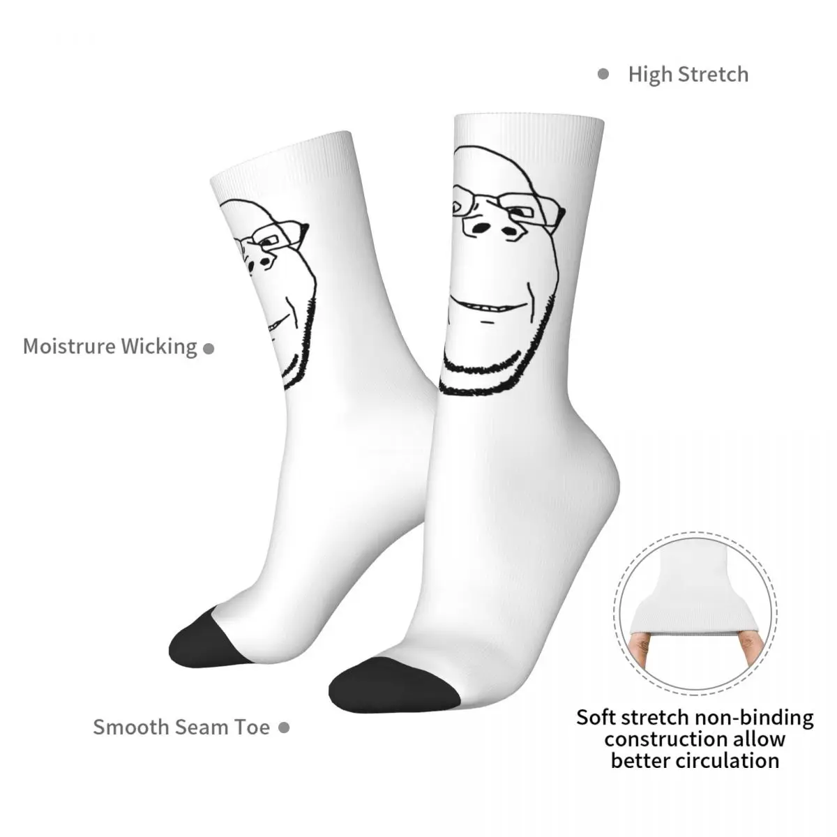 Wojak Soyjak Socks Smiling Kawaii Stockings Unisex Men Quality Running Socks Autumn Printed Non-Slip Socks