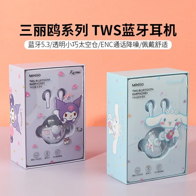 Miniso Sanrio Cinnamoroll Tws Bluetooth Wireless Kawaii Kuromi Half In Ear Style To Wear Music Call Birthday Gift Mini Headset