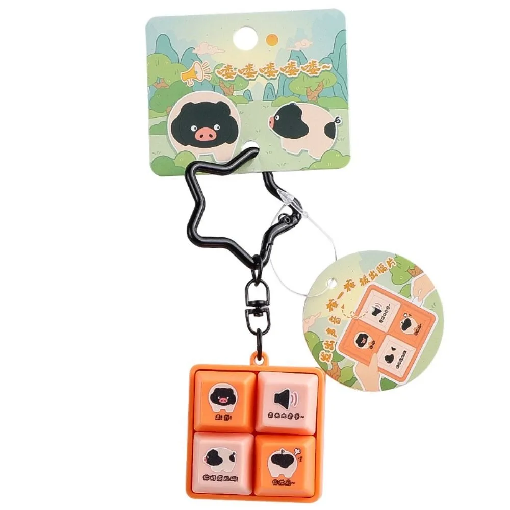 4-Button Keychain Wooden Material Smooth Polished Edges Figure Keychain Fine Polished Compact Portable Size Press Button