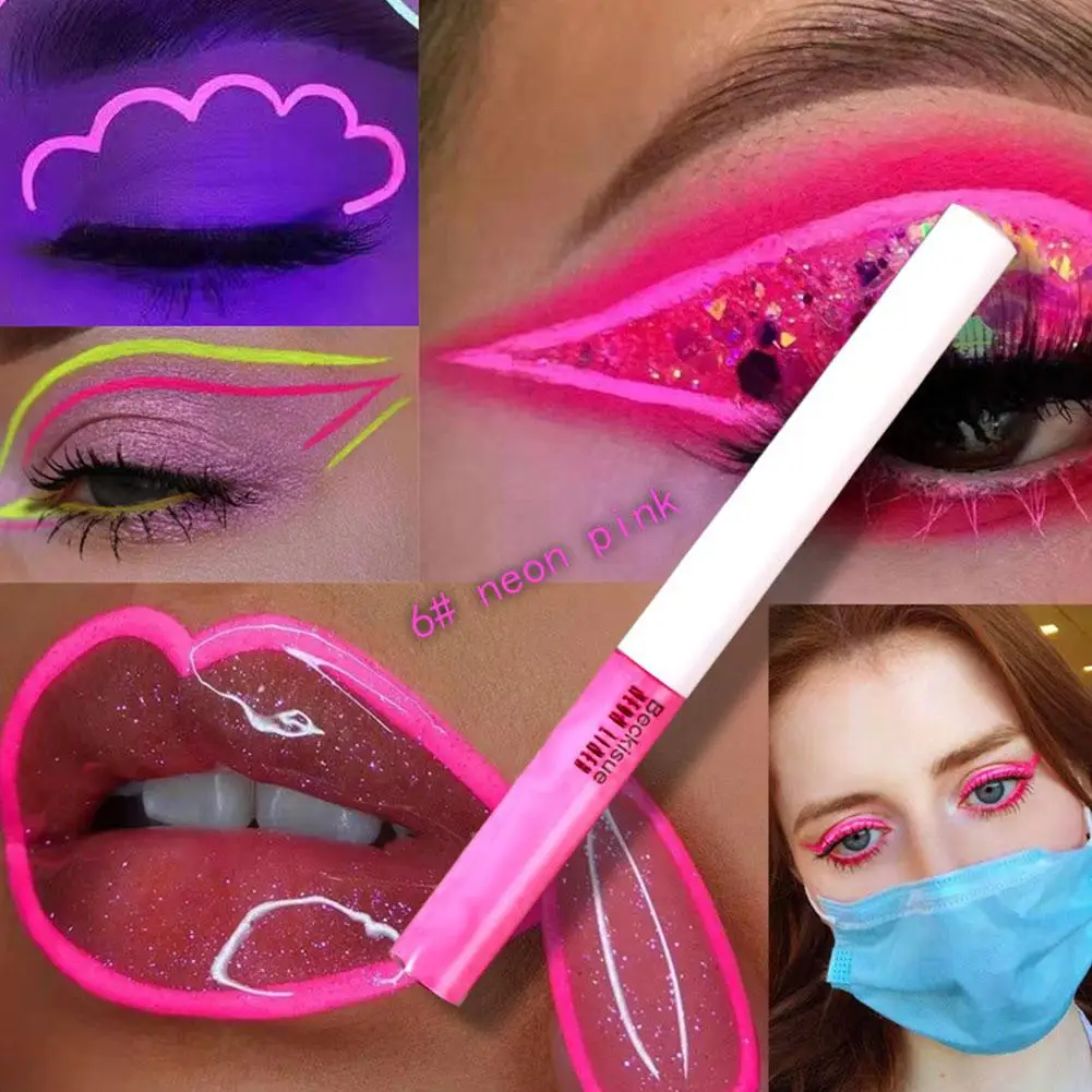 Lápiz Delineador de ojos UV luminoso, fluorescente, neón líquido, luz UV, pasteles, secado rápido, maquillaje de ojos brillante, pigmento cosmético