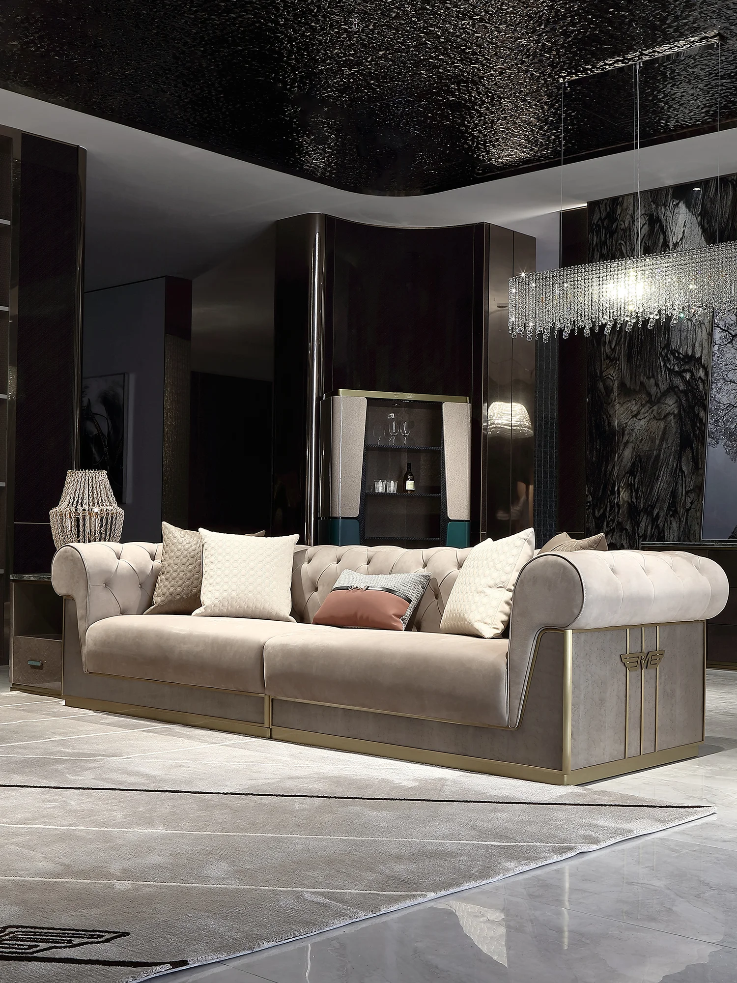 

Modern Italian light luxury leather sofa combination villa large apartment high-end furniture