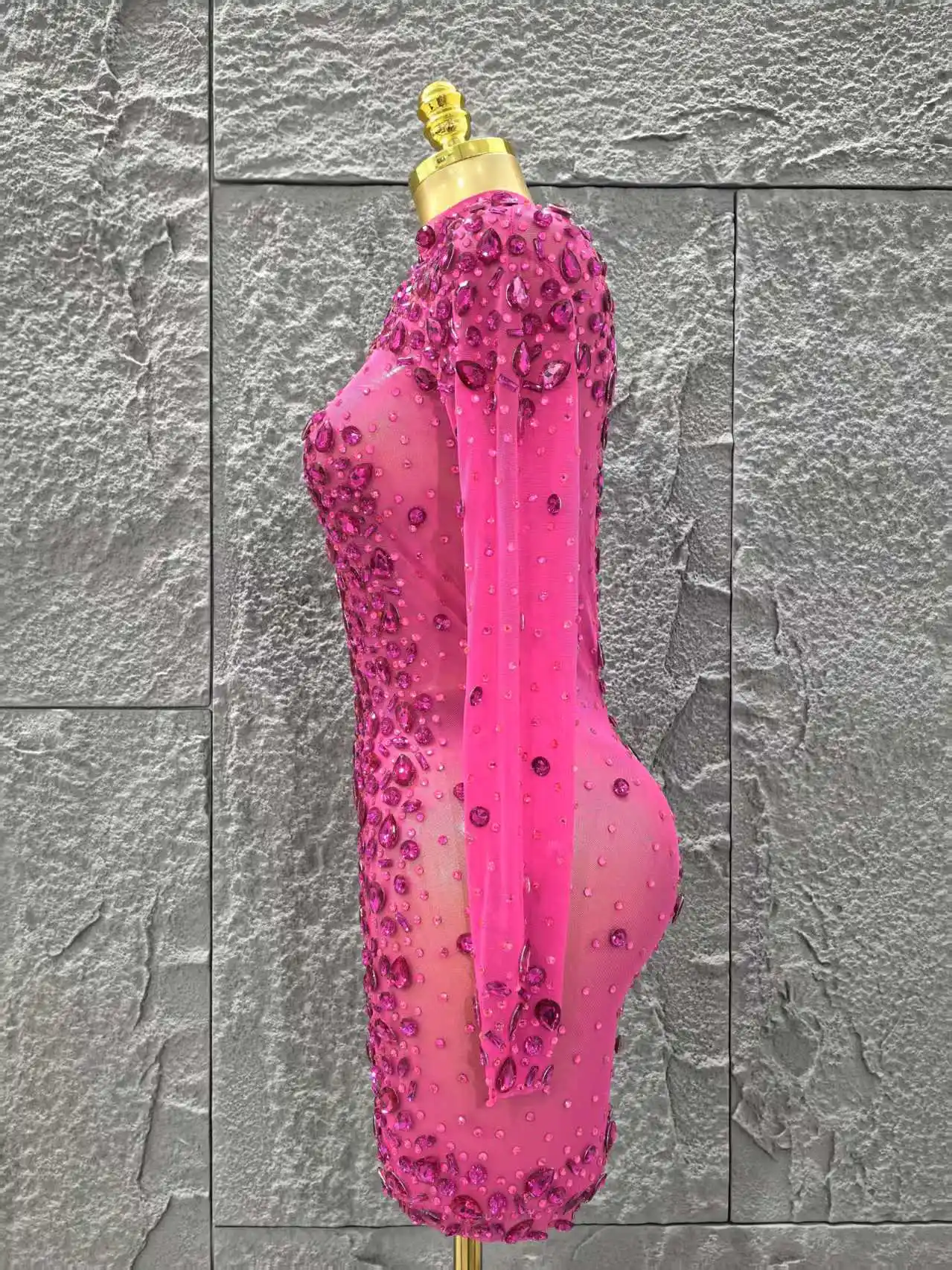 Kristall Diamanten Sexy Mesh Durchsichtig Mini Kleid 2025 Frauen Elegante Party Kostüm Sänger Bühne Leistung Outfi