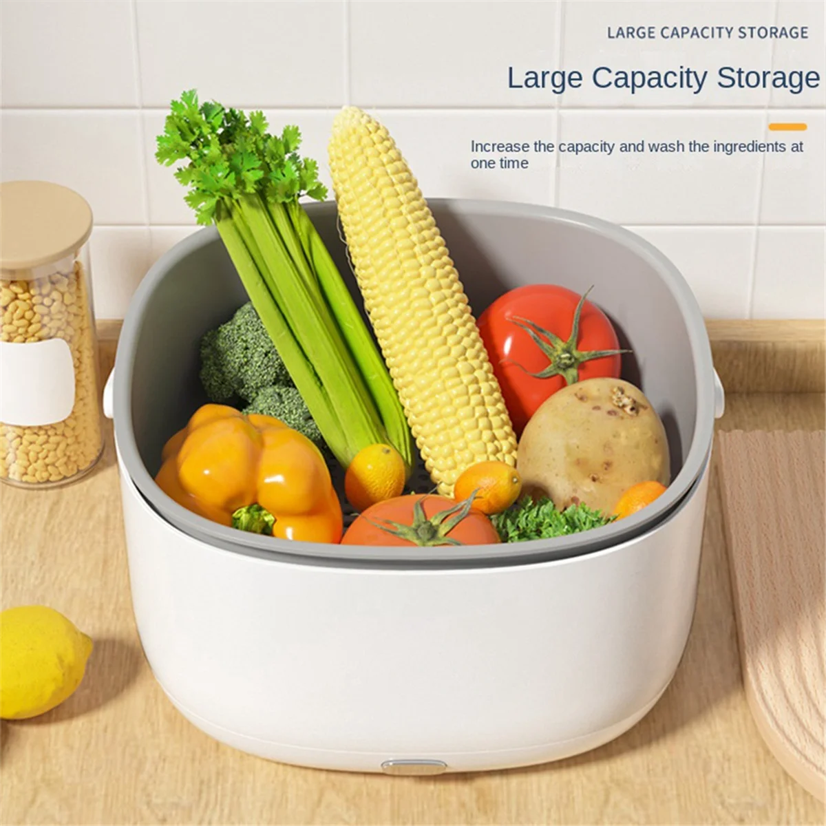 Electric Vegetable Washing Basket Kitchen Multi-Function Double-Layer Fruit and Vegetable Drainer Fruit Washing Machine