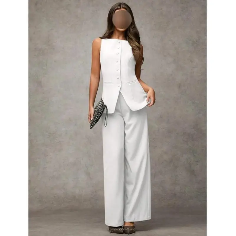 

Women's Color round Ne Single Button Vest Long Sve ort Pants Casual Sport Suit New Cross-Border Model