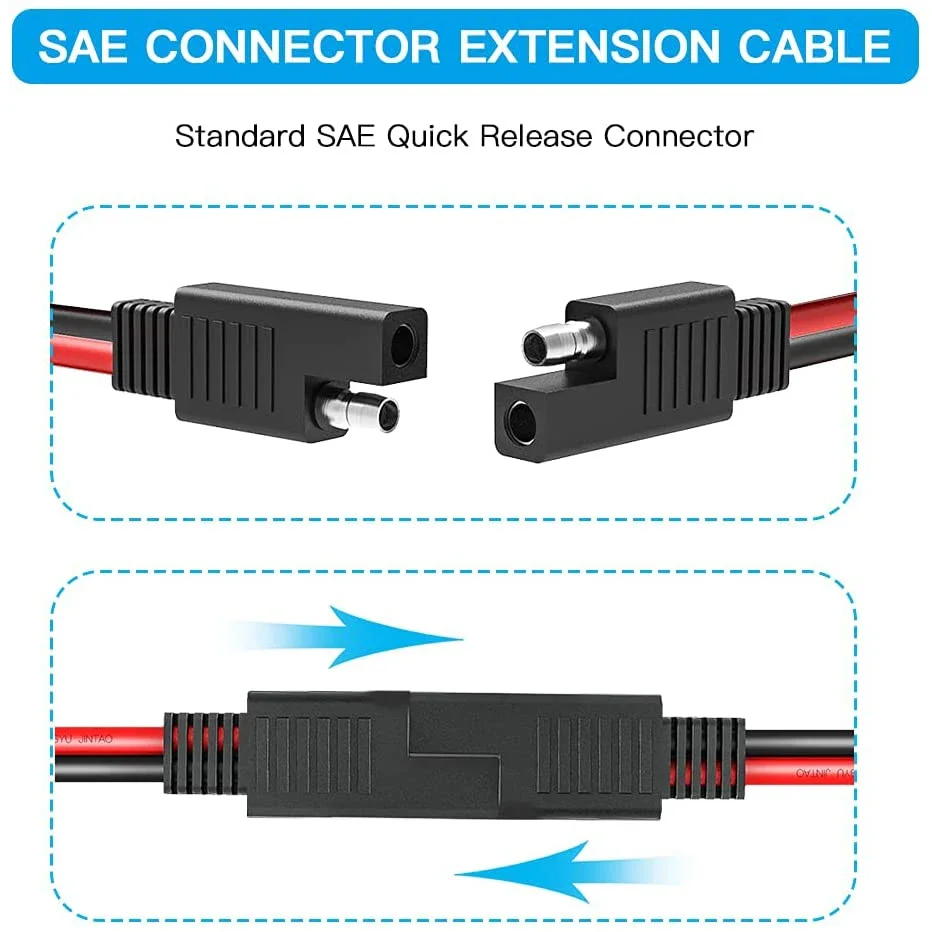 DIY SAE Input Cable 10AWG 30CM SAE Single Ended Extension Cable DC Power Automotive Extension Cable Solar Panel Battery