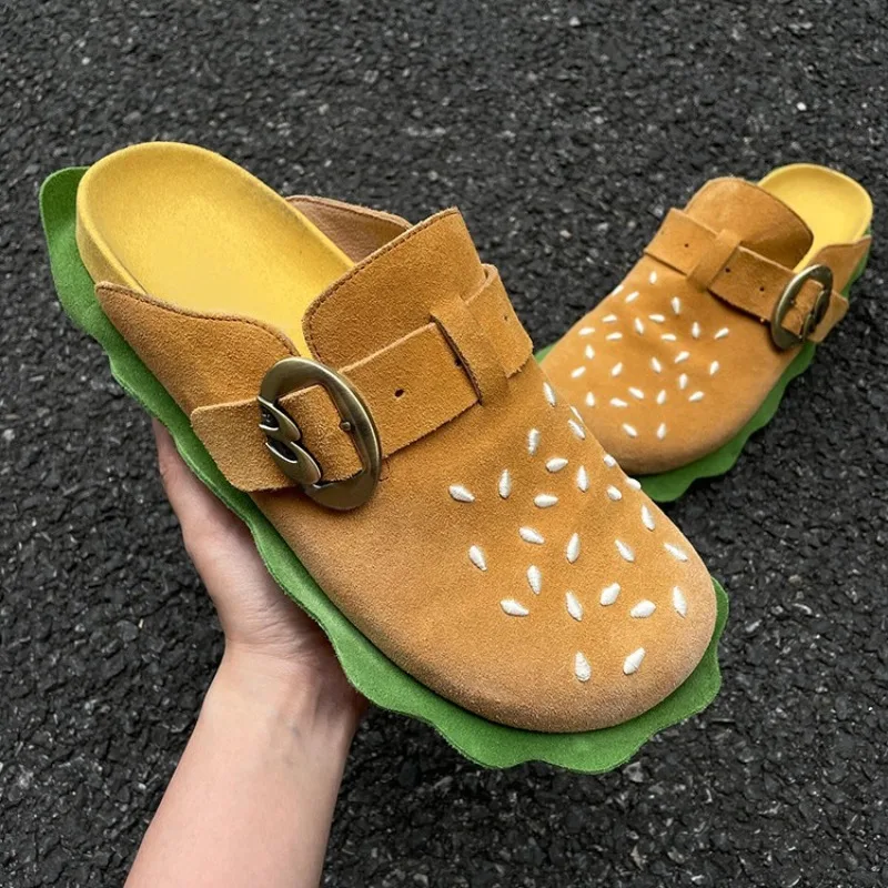 Lazy Slippers Hamburger Sandals Lover Cute Cosplay Costumes Shoes Loafers Indoor Slippers Cow Suede Casual Comfort Men Women