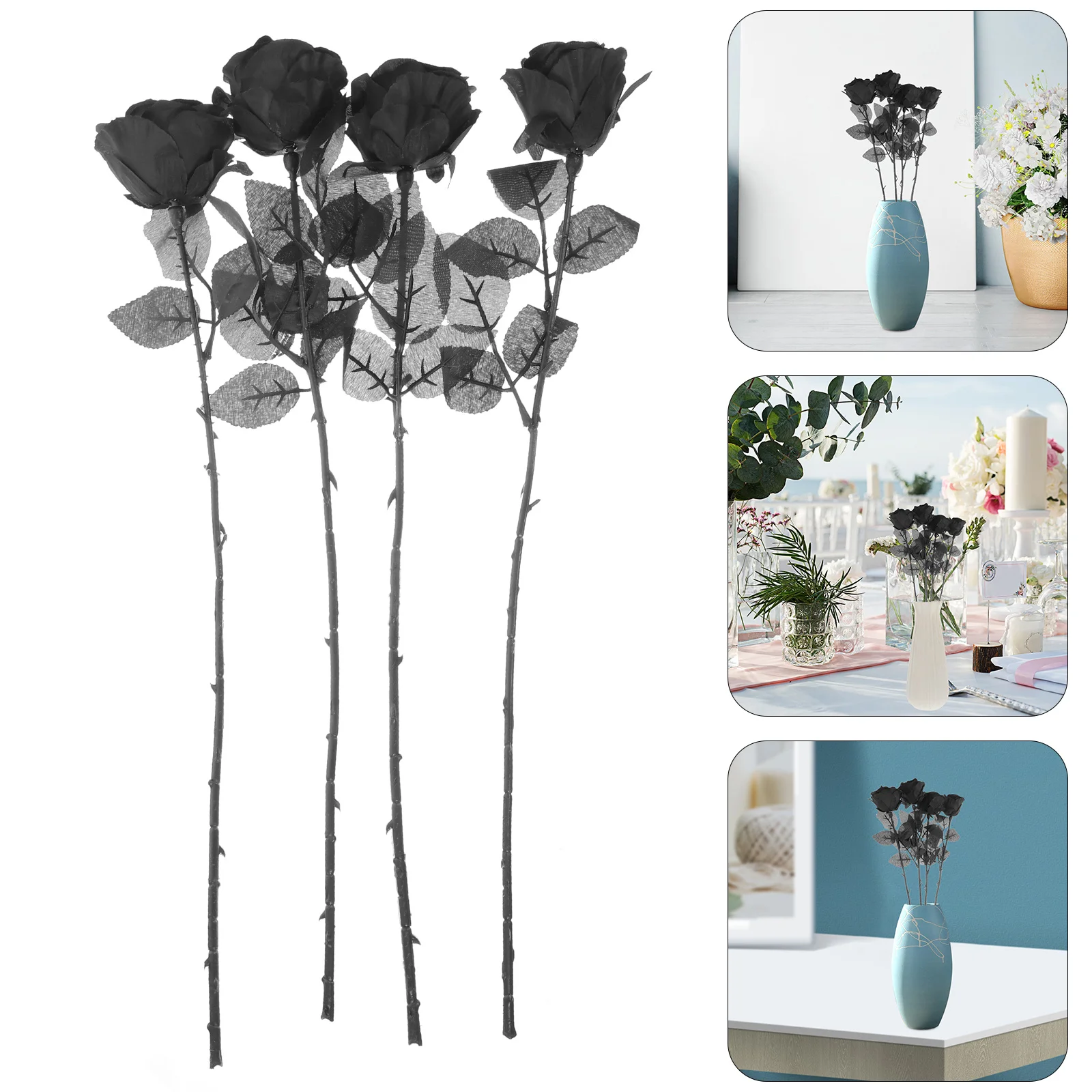 

4Pcs Artificial Rose Black Real Touch Simulation Flowers Wedding DIY Floral Arrangements Romantic Table Decor Faux Bouquet