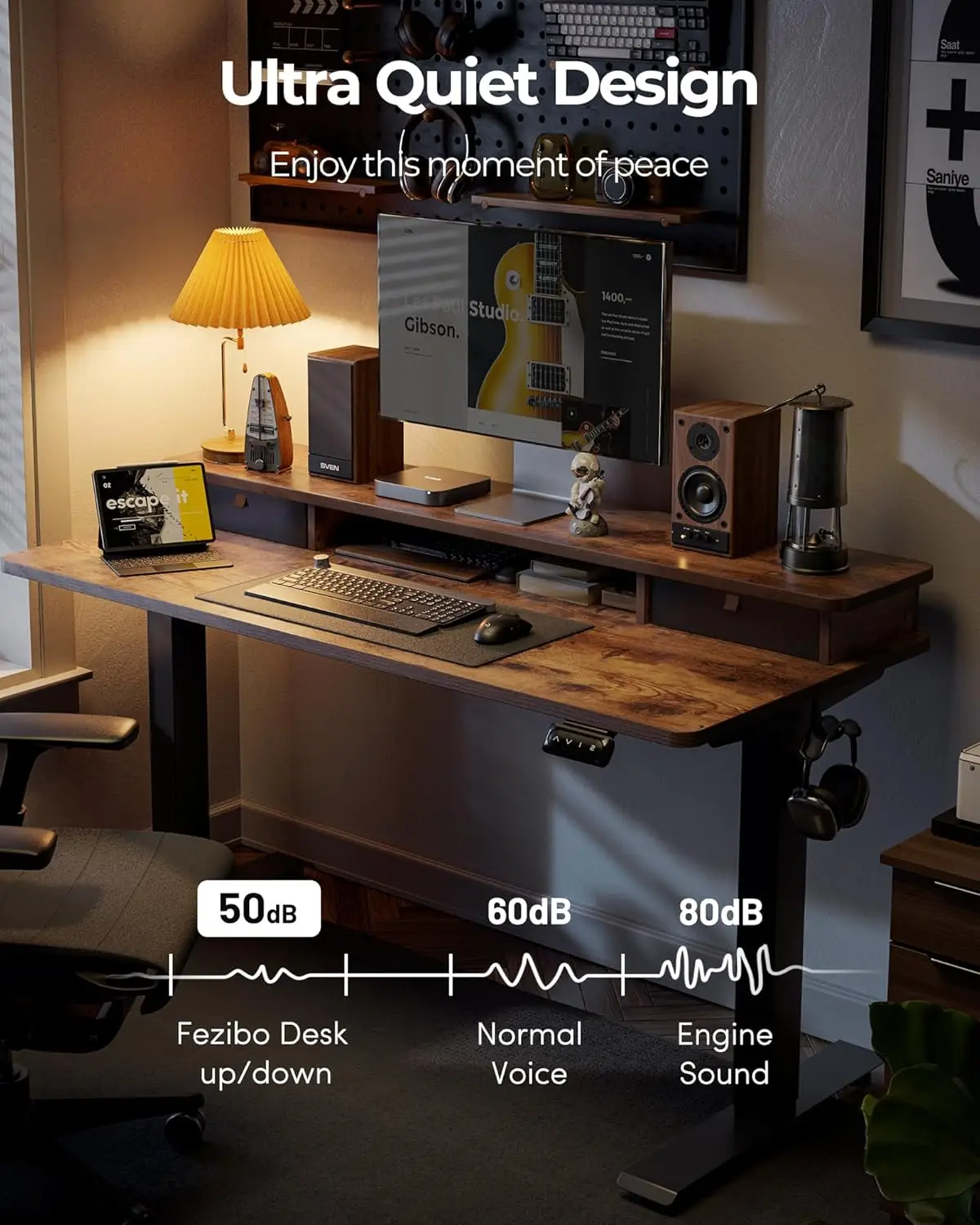 48 x 24 Inch Electric Standing Desk with Double Drawers, Height-Adjustable, Rustic Brown