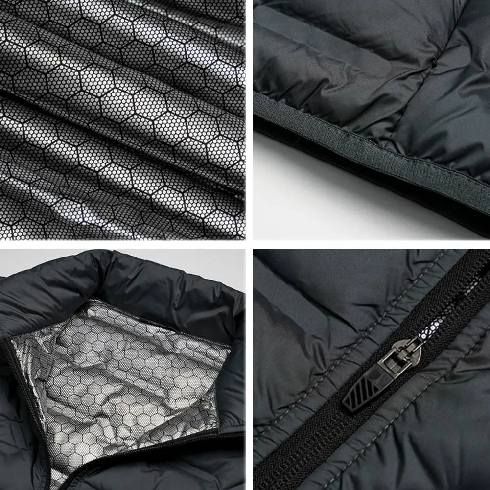 Lightweight Down Jacket Men's Stand Collar White Duck Down Jacket with Zipper Placket Pockets Quilted Outerwear for Winter