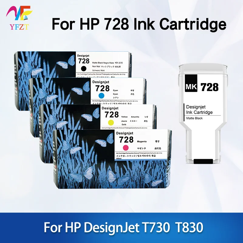 300ML 728 728XL Compatible Ink Cartridge For HP DesignJet T730 T830 With Full Ink F9J68A F9J67A F9J66A