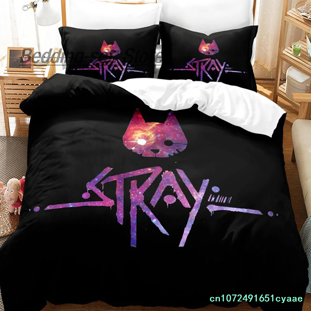 New Stray Game Cat And Momo Bedding Set Single Twin Full Queen King Size Bed Set Aldult Kid Bedroom Duvetcover Sets Kawaii Bed