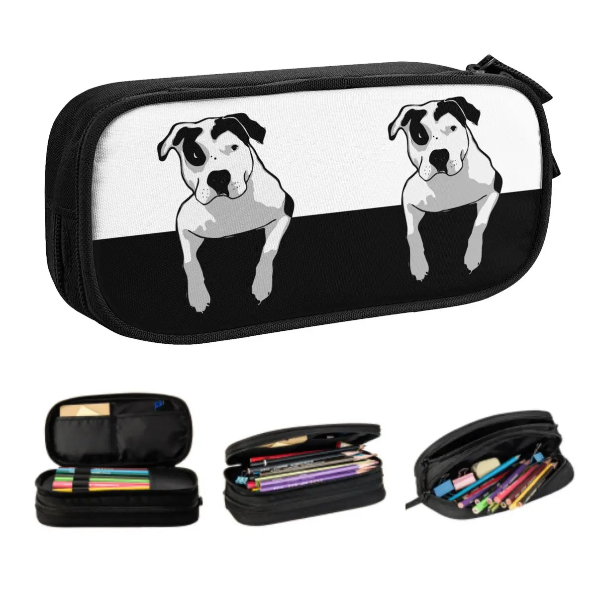 Trousse à crayons grande capacité pour fille et garçon, sac à stylo animal EBT, accessoires scolaires mignons, boîte à chien Bull Terrier