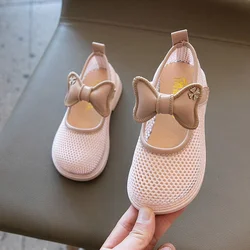 2024 Summer Breathable Girls Round Toe Shallow Casual Shoes Versatile Bow Cute Princess Shoes Korean Style Simple Non-slip New