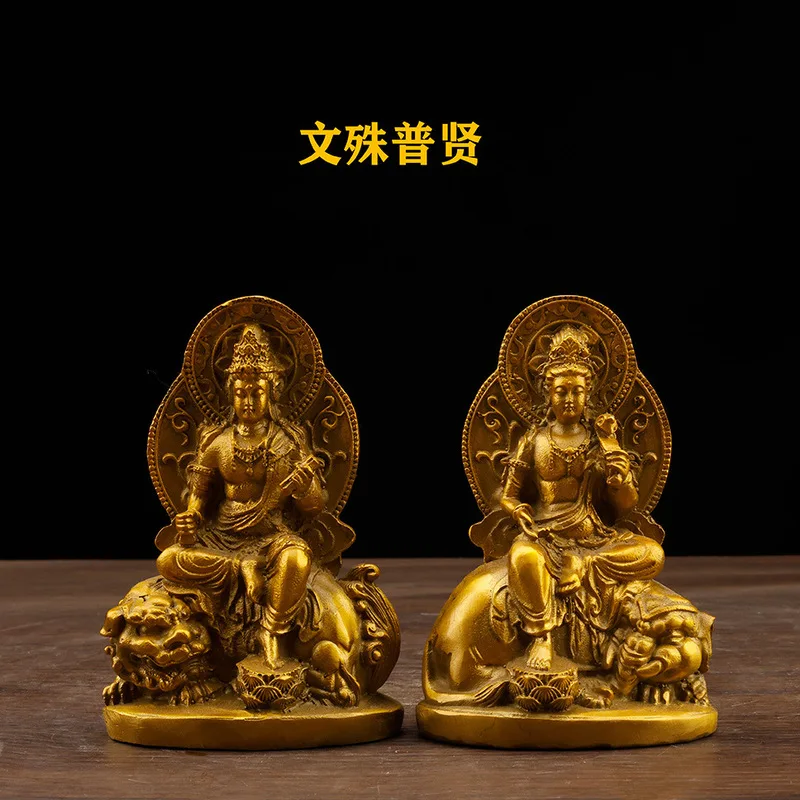 Pure copper Buddha , Manjushri Samantabhadra Bodhisattva halo statue, home and