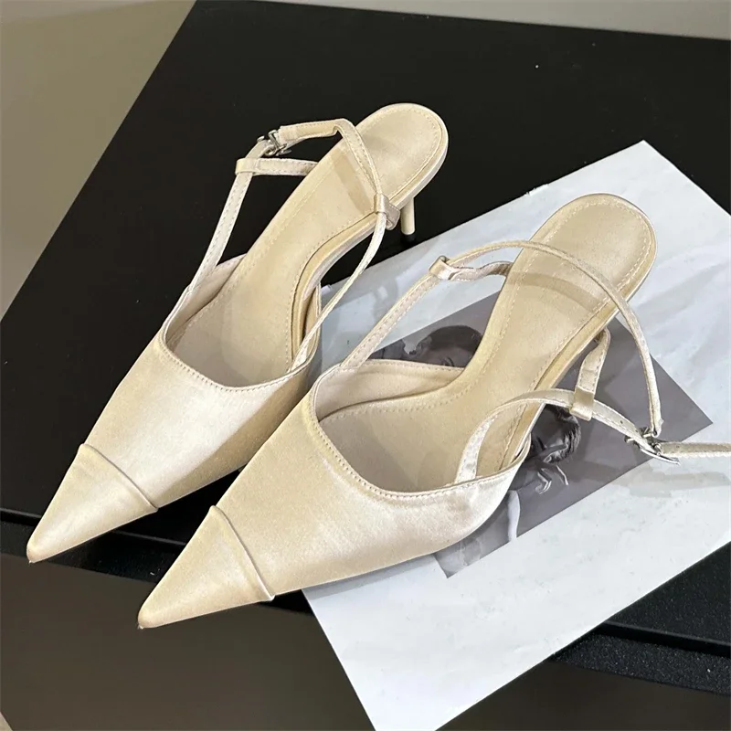 Spring Buckle Strap Women Pumps Sandals Fashion Shallow Thin Heels Pointed Toe Slingback Mules Tacones Mujer
