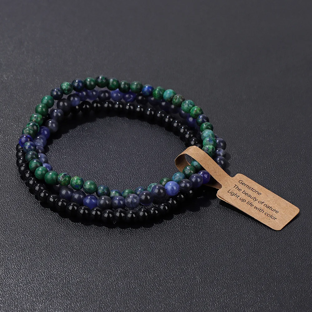 3pcs Natural Stone Bracelet 4mm Round Agates Turquoises Tiger Eye Quartz Jades Beads Bracelets for Women Men Couples Jewelry