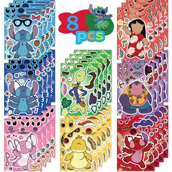 8 Sheets Stitch Stickers Disney Make A Face Cute Children DIY Toys Cartoon Puzzle Anime Funny Assemble Jigsaw Kids Boys Girls