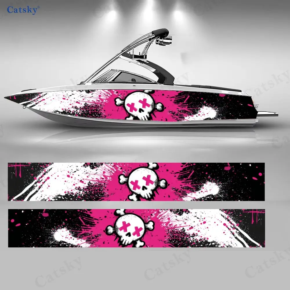 

2Pcs Punk Pink Skull Boat Stickers, PVC Waterproof Durable Vinyl Wrap Decals for Fishing Boats, Durable and Stylish Design