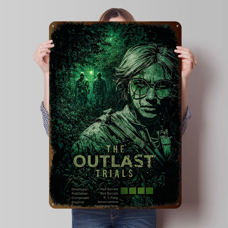 The Outlast Trials Game Metal Poster Customized Wall Art Retro Vintage Metal Signs for Man Cave Wand Deko Room Decoration Cozy