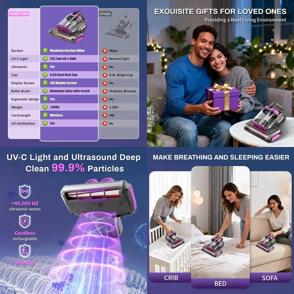 

Пылесос с УФ-С обеззараживанием 16 кПа, двумя контейнерами и широкой силой всасывания для удаления пыли и шерсти животных