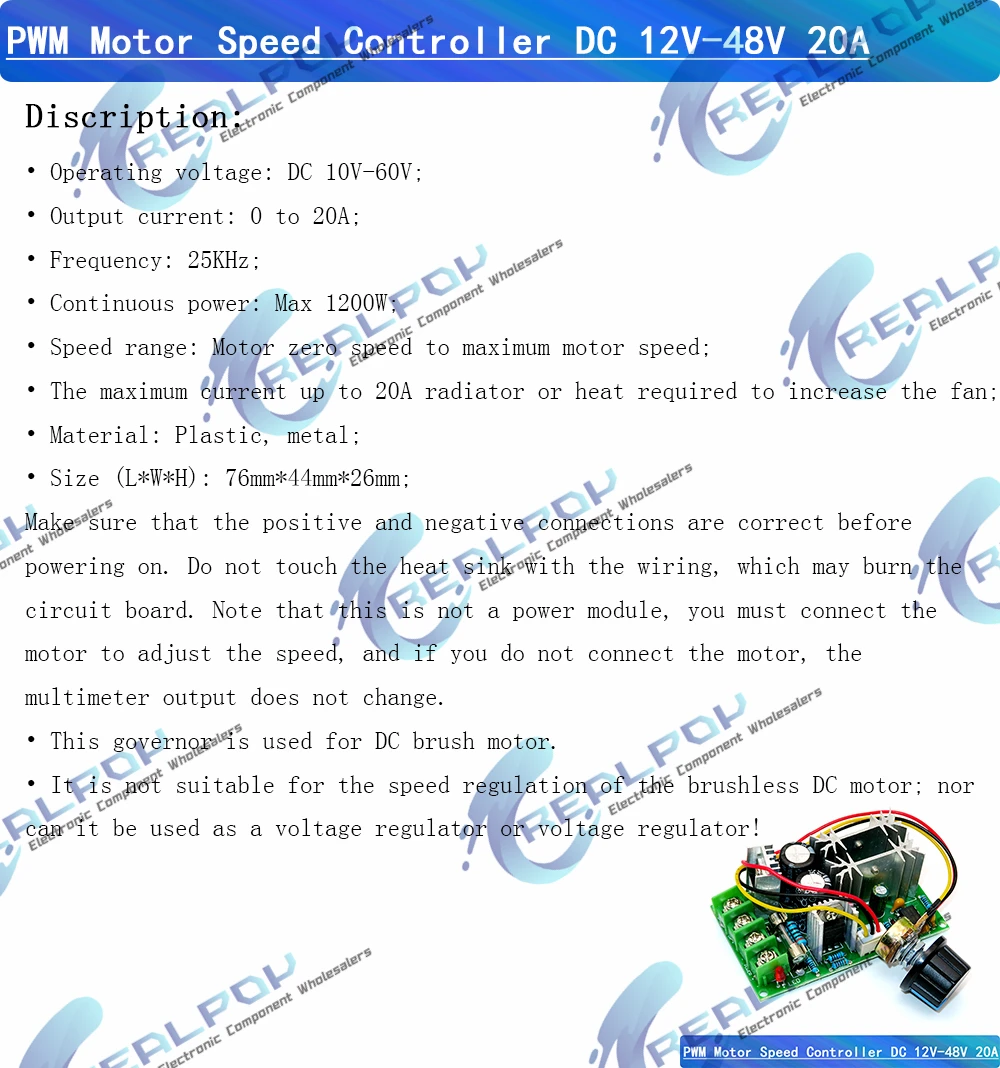 DC 10-60V DC Motor drehzahl regler 12V 24V 36V 48V Hoch leistungs antriebs modul PWM Motor drehzahl regler 20a Strom regler – Detail 1